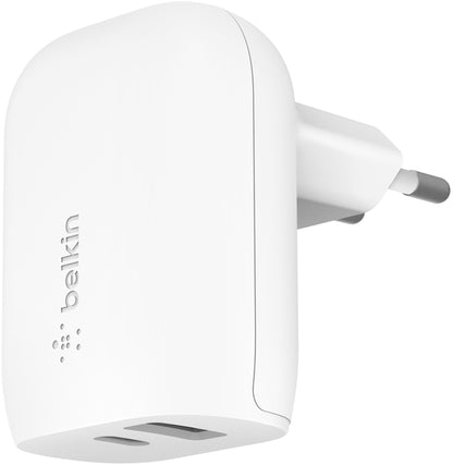 Caricatore da rete Belkin BoostCharge Dual, 37W, 3A, 1 x USB-A - x USB-C, Bianco WCB007vfWH