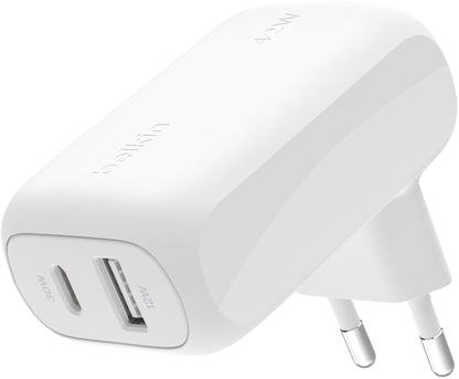 Caricatore da rete Belkin BoostCharge Dual, 42W, 3A, 1 x USB-A - 1 x USB-C, Bianco WCB009vfWH
