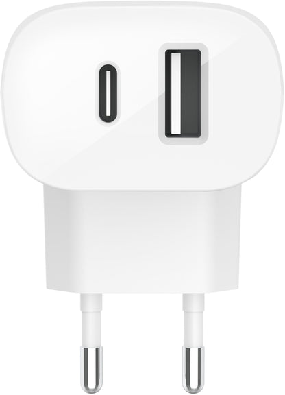 Caricatore da rete Belkin BoostCharge Dual, 37W, 3A, 1 x USB-A - x USB-C, Bianco WCB007vfWH