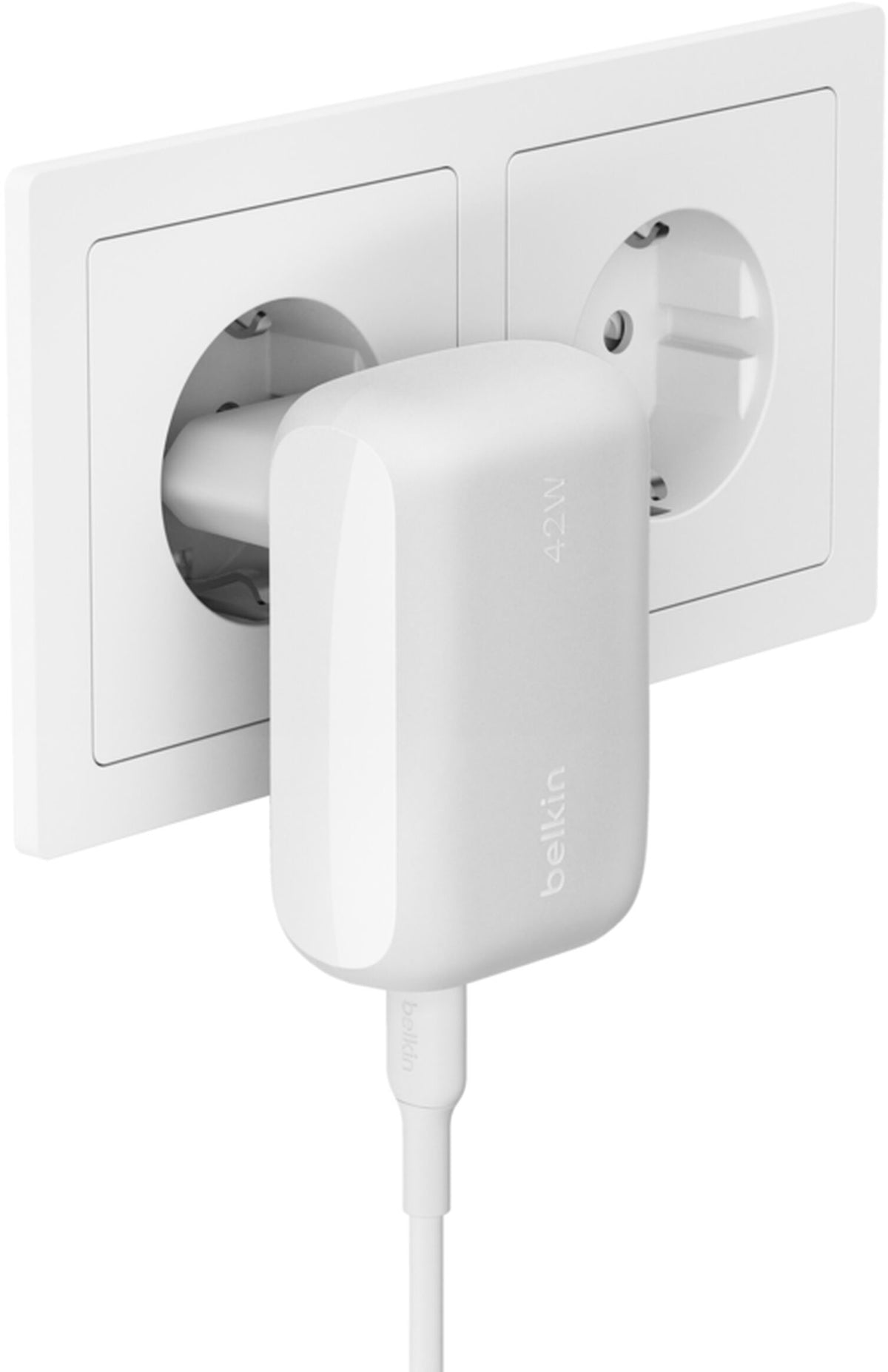 Caricatore da rete Belkin BoostCharge Dual, 42W, 3A, 1 x USB-A - 1 x USB-C, Bianco WCB009vfWH