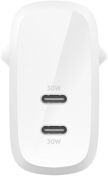 Caricatore da rete Belkin BoostCharge Pro Dual, 60W, 3A, 2 x USB-C, Bianco WCB010vfWH