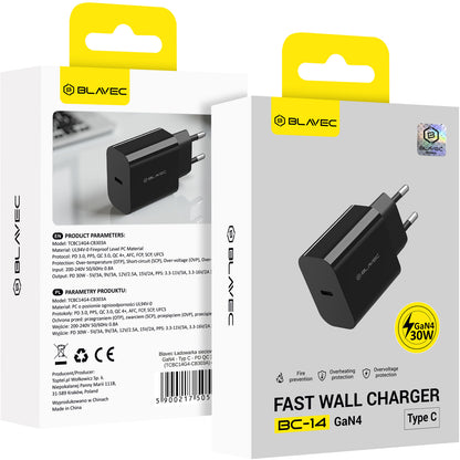 Caricabatterie da rete Blavec BC-14, 30 W, 3 A, 1 x USB-C, Nero
