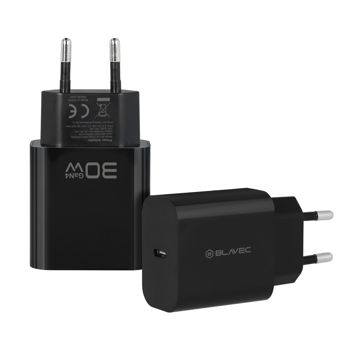Caricabatterie da rete Blavec BC-14, 30 W, 3 A, 1 x USB-C, Nero