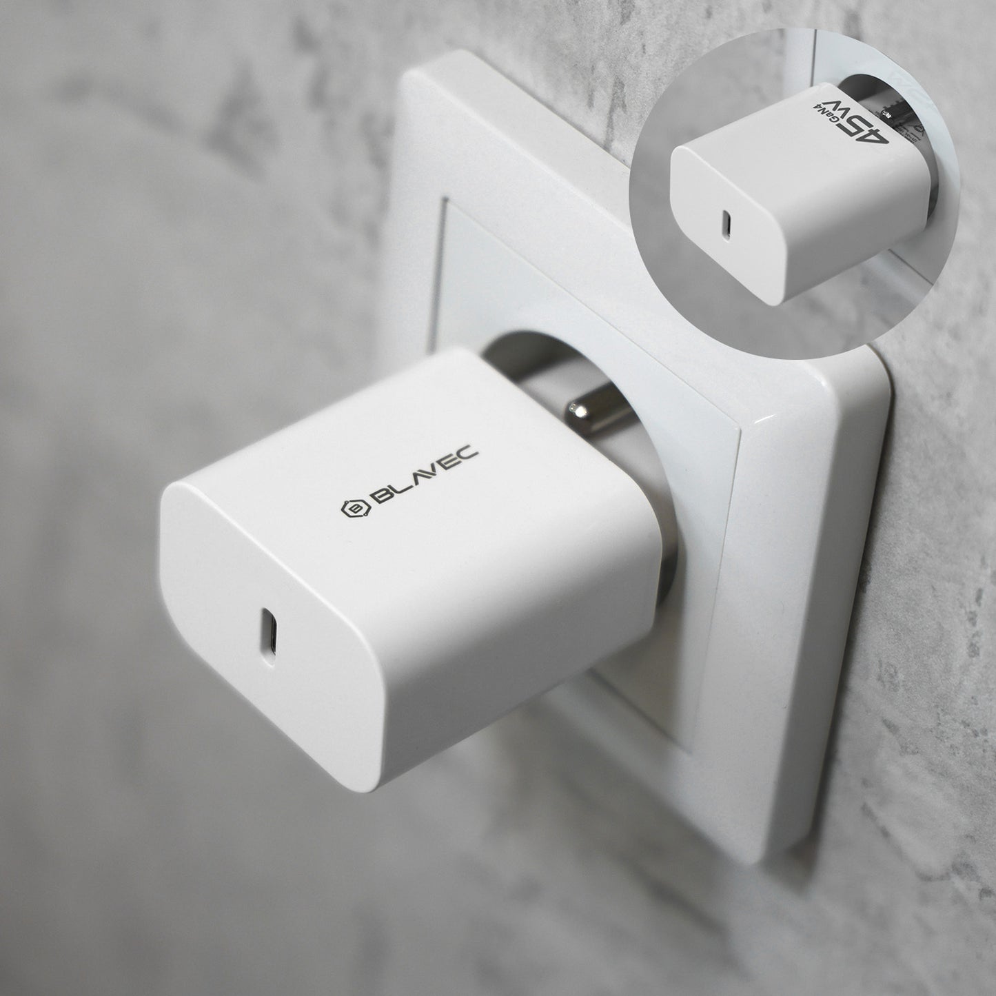 Caricabatterie Rete Blavec BC-7, 45W, 3A, 1 x USB-C, Bianco