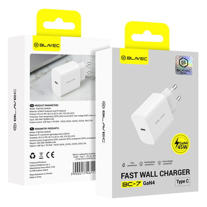 Caricabatterie Rete Blavec BC-7, 45W, 3A, 1 x USB-C, Bianco