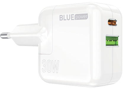 Caricabatterie di rete BLUE Power BC111A, 30W, 3A, 1 x USB-A - 1 x USB-C, bianco 