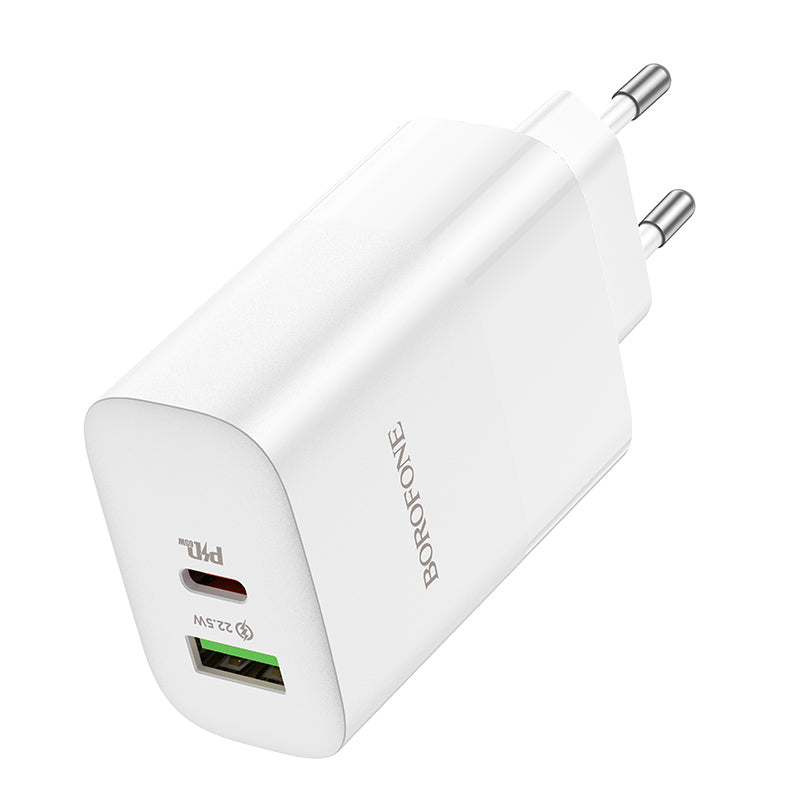 Caricabatterie di rete Borofone BN10, 65W, 5A, 1 x USB-A - 1 x USB-C, bianco 