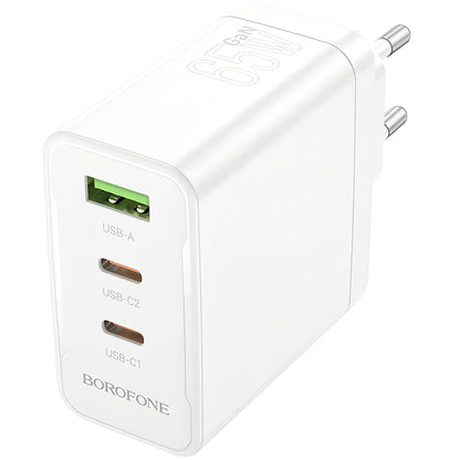 Caricabatterie di rete Borofone BN12, 65W, 5A, 1 x USB-A - 2 x USB-C, Bianco