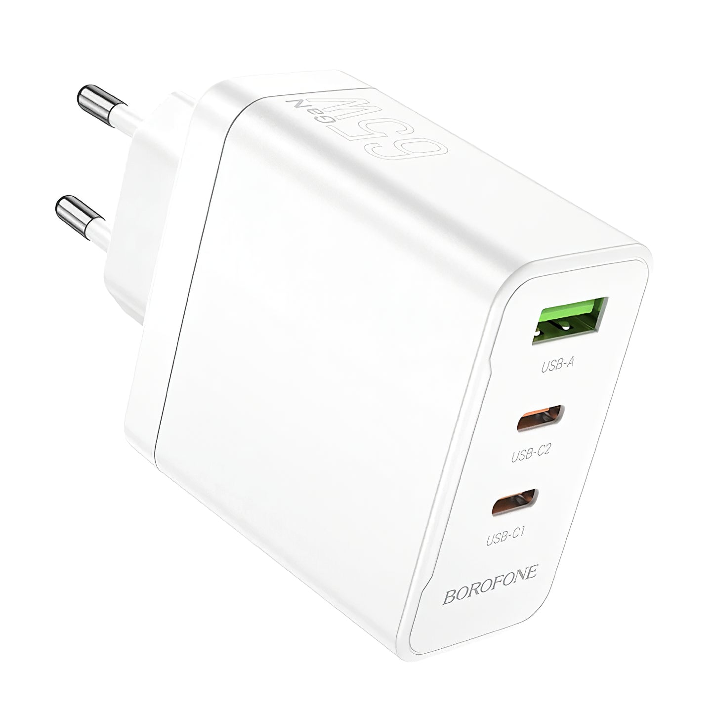 Caricabatterie di rete Borofone BN12, 65W, 5A, 1 x USB-A - 2 x USB-C, Bianco