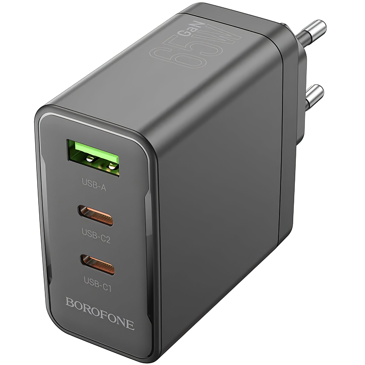 Caricatore di rete Borofone BN12, 65W, 5A, 1 x USB-A - 2 x USB-C, nero