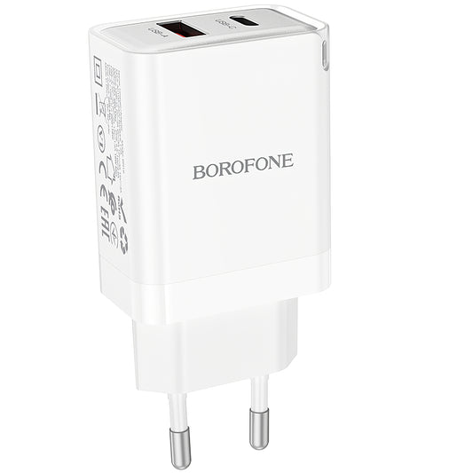 Caricabatterie di rete Borofone BN16 Tough, 45W, 3A, 1 x USB-A - 1 x USB-C, bianco 