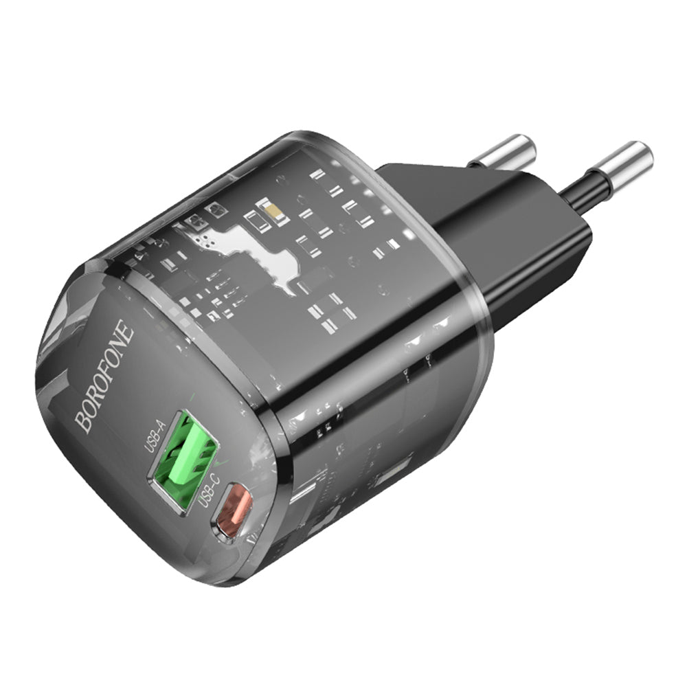 Caricabatterie Retea Borofone BN17 Sunlight, 20W, 3A, 1 x USB-A - 1 x USB-C, Nero