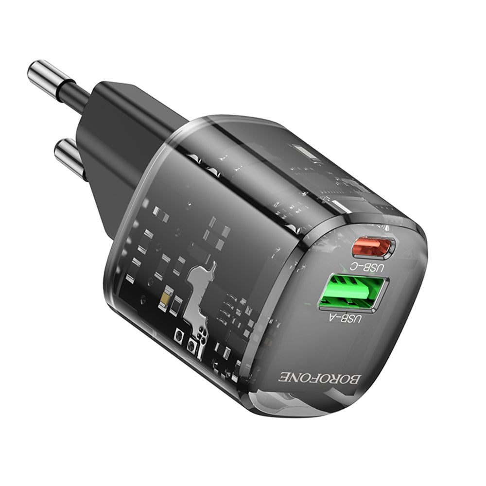 Caricabatterie Retea Borofone BN17 Sunlight, 20W, 3A, 1 x USB-A - 1 x USB-C, Nero