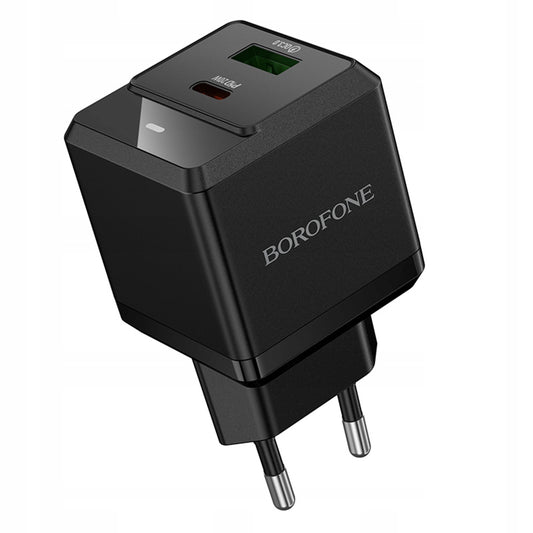 Caricabatterie Retea Borofone BN19 Intenso, 20W, 3A, 1 x USB-A - 1 x USB-C, Nero