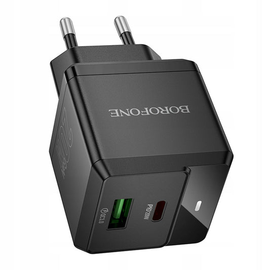 Caricabatterie Retea Borofone BN19 Intenso, 20W, 3A, 1 x USB-A - 1 x USB-C, Nero