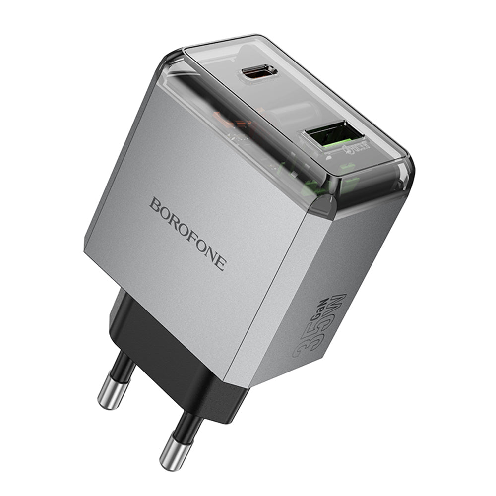 Caricabatterie Retea Borofone BN20 Lena, 35W, 3A, 1 x USB-A - 1 x USB-C, Grigio