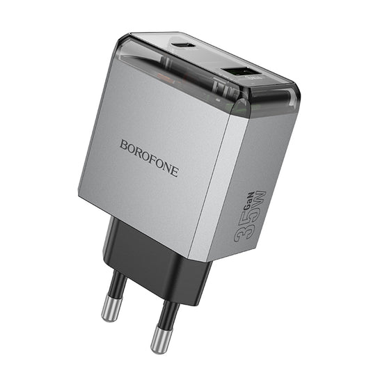 Caricabatterie Retea Borofone BN20 Lena, 35W, 3A, 1 x USB-A - 1 x USB-C, Grigio