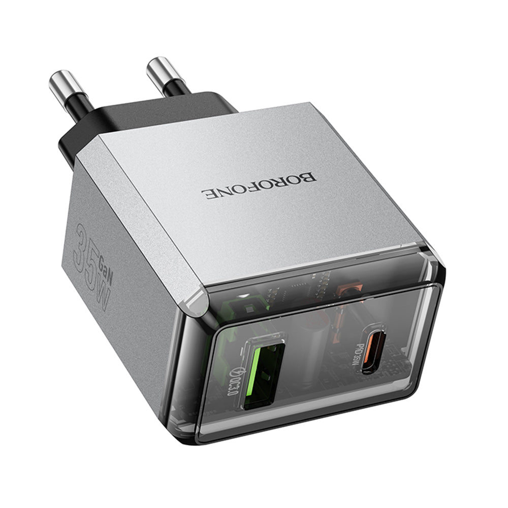 Caricabatterie Retea Borofone BN20 Lena, 35W, 3A, 1 x USB-A - 1 x USB-C, Grigio