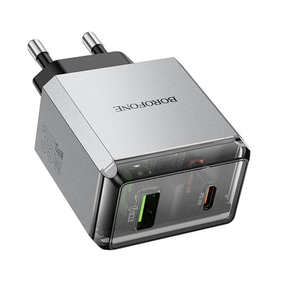 Caricabatterie Retea Borofone BN20 Lena, 35W, 3A, 1 x USB-A - 1 x USB-C, Grigio