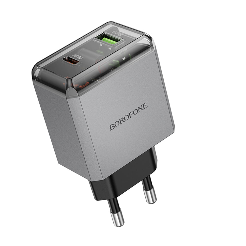 Caricabatterie Retea Borofone BN20 Lena, 35W, 3A, 1 x USB-A - 1 x USB-C, Grigio