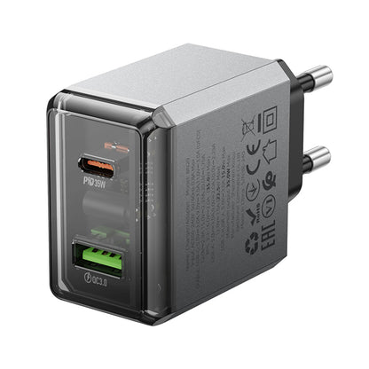 Caricabatterie Retea Borofone BN20 Lena, 35W, 3A, 1 x USB-A - 1 x USB-C, Grigio