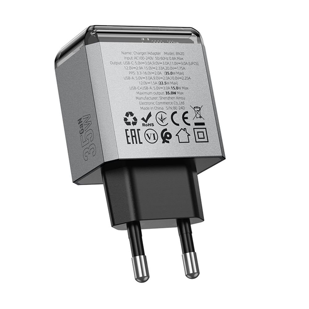 Caricabatterie Retea Borofone BN20 Lena, 35W, 3A, 1 x USB-A - 1 x USB-C, Grigio