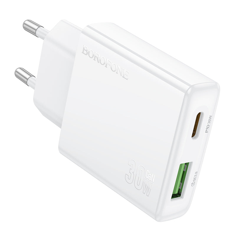 Caricatore di rete Borofone BN25 Wish, 30W, 3A, 1 x USB-A - 1 x USB-C, bianco 