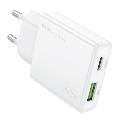 Caricatore di rete Borofone BN25 Wish, 30W, 3A, 1 x USB-A - 1 x USB-C, bianco 