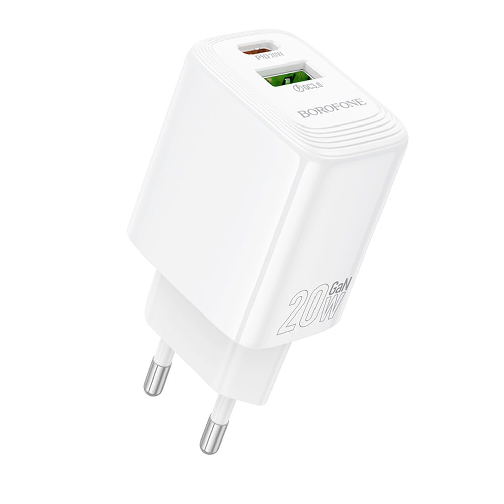 Caricabatterie Retea Borofone BN27 Fuente, 20W, 3A, 1 x USB-A - 1 x USB-C, Bianco