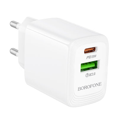 Caricabatterie Retea Borofone BN27 Fuente, 20W, 3A, 1 x USB-A - 1 x USB-C, Bianco