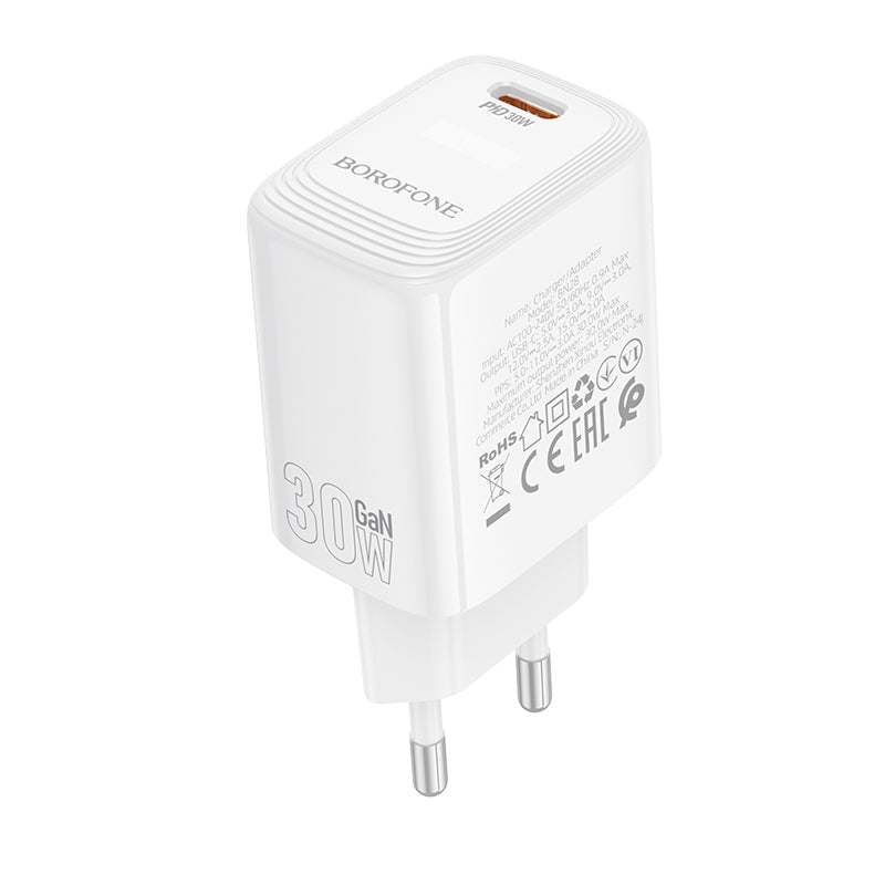 Caricabatterie Retea Borofone BN28 Fuente, 30W, 3A, 1 x USB-C, Bianco