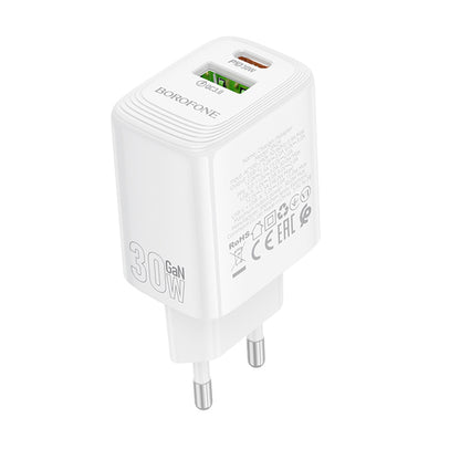 Caricabatterie Retea Borofone BN29 Fuente, 30W, 3A, 1 x USB-A - 1 x USB-C, Bianco