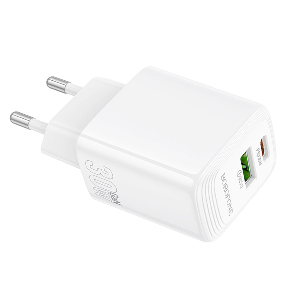 Caricabatterie Retea Borofone BN29 Fuente, 30W, 3A, 1 x USB-A - 1 x USB-C, Bianco