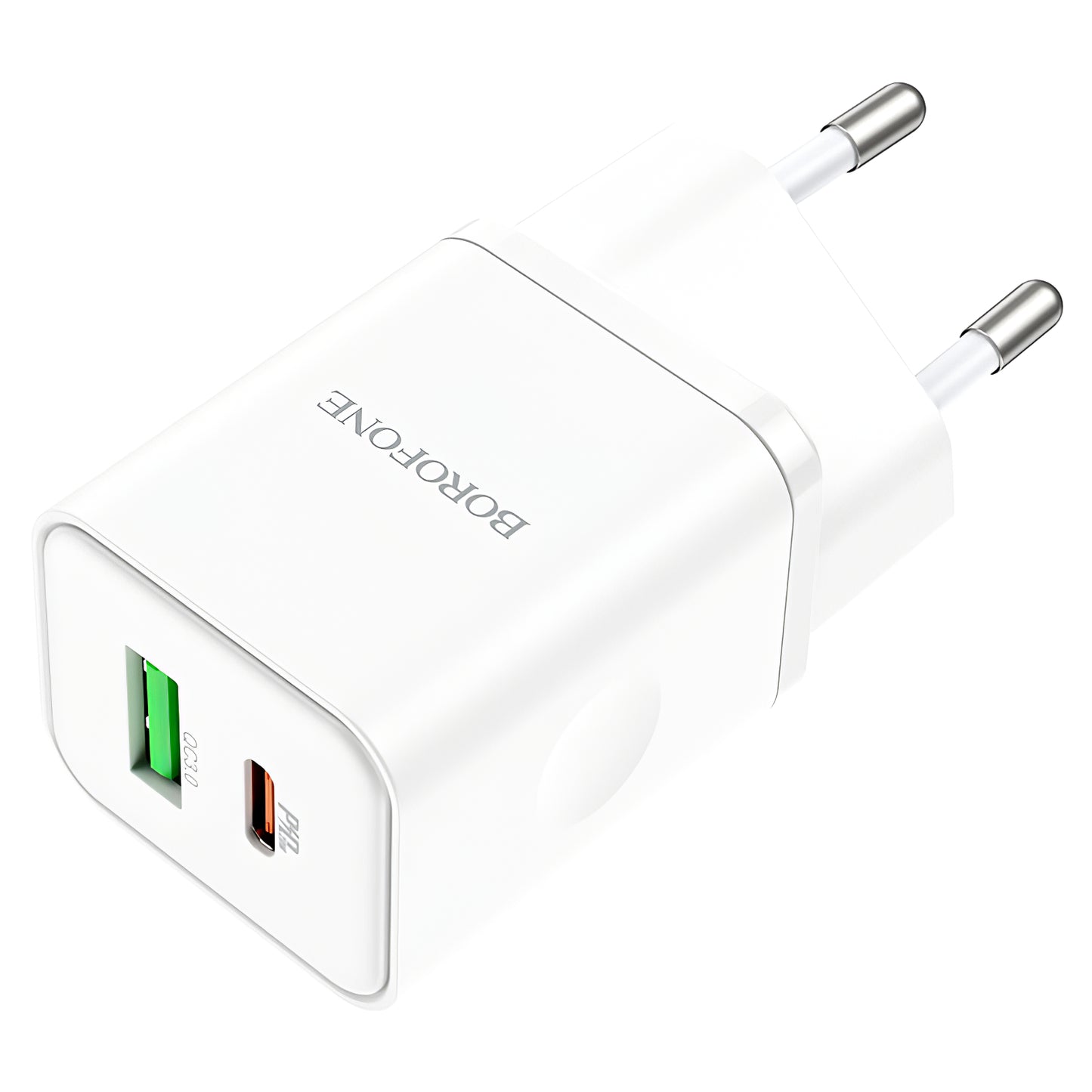 Caricatore di rete Borofone BN7, 20W, 3A, 1 x USB-A - 1 x USB-C, bianco 