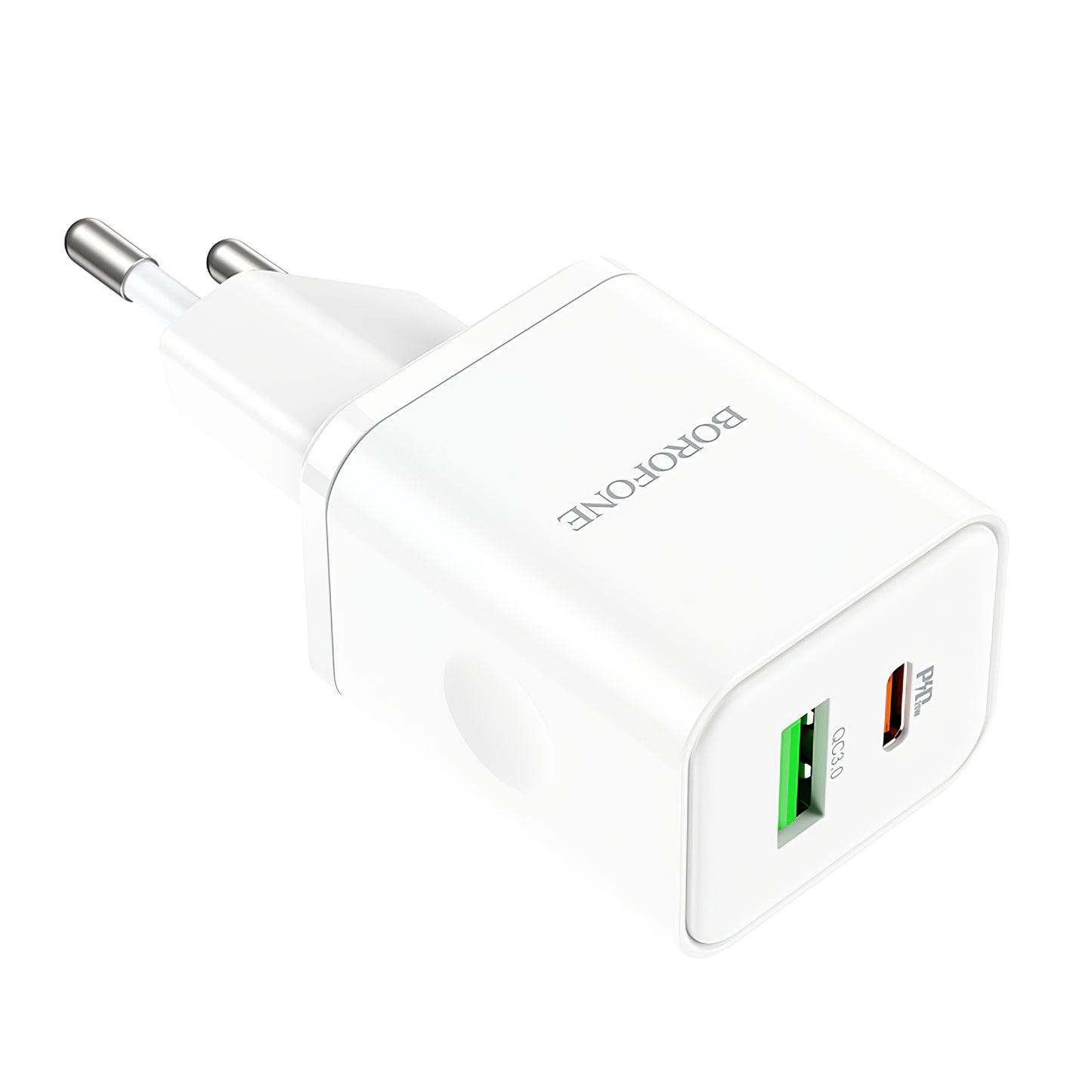 Caricatore di rete Borofone BN7, 20W, 3A, 1 x USB-A - 1 x USB-C, bianco 