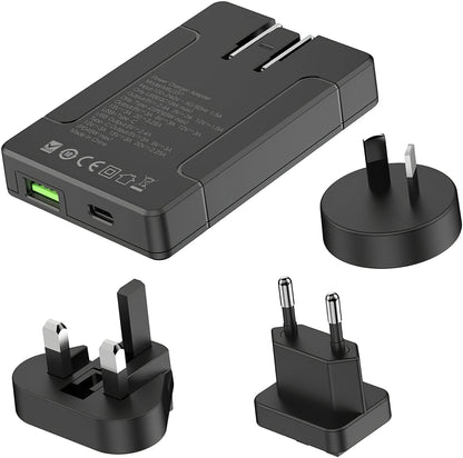 Caricatore di rete Budi, 65W, 3A, 1 x USB-A - 1 x USB-C, nero