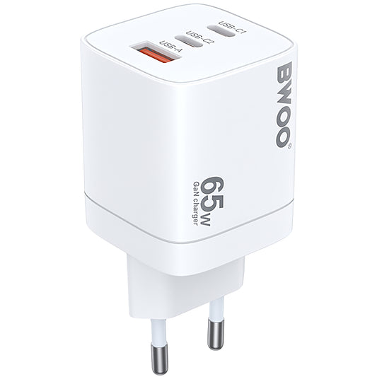 Caricatore di rete BWOO CDA147, 65W, 4,5A, 1 x USB-A - 2 x USB-C, bianco 