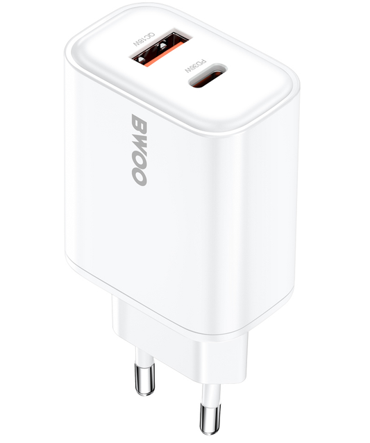 Caricabatterie Rete BWOO CDA207, 36W, 3A, 1 x USB-A - 1 x USB-C, Bianco
