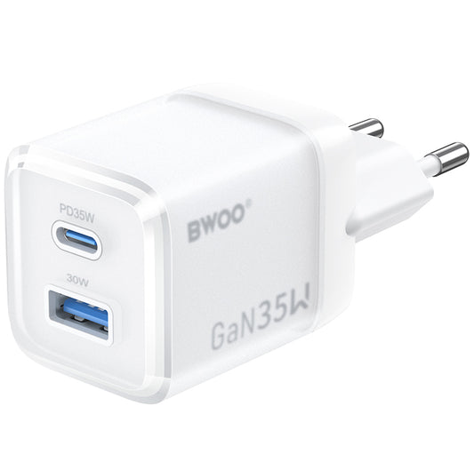 Caricabatterie Retea BWOO CDA222, 35W, 3A, 1 x USB-A - 1 x USB-C, Bianco