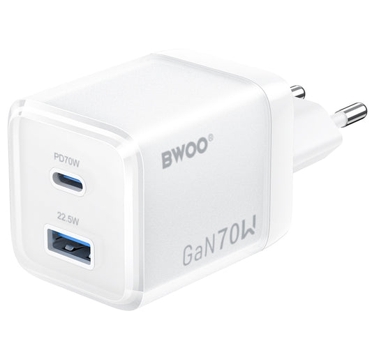 Caricabatterie Retea BWOO CDA224, 70W, 3.25A, 1 x USB-A - 1 x USB-C, Bianco