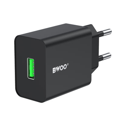 BWOO CDA249 Network Charger, 12W, 2.4A, 1 x USB-A, Black