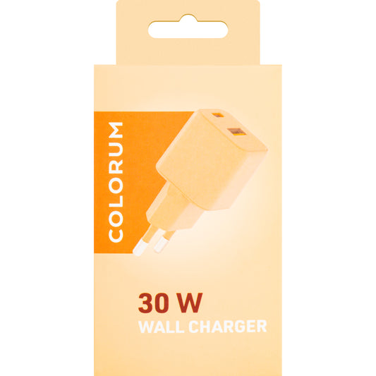 Caricabatterie di rete Colourum CLS30-AC-14, 30W, 3A, 1 x USB-A - 1 x USB-C, Arancione