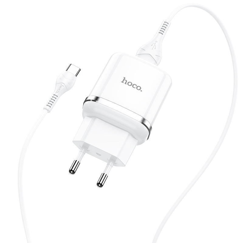 Caricatore di rete con cavo USB-C HOCO N3, 18W, 3A, 1 x USB-A, bianco