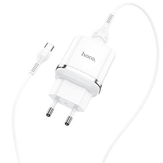 Caricatore di rete con cavo USB-C HOCO N3, 18W, 3A, 1 x USB-A, bianco