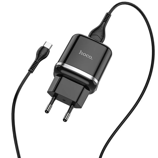 Caricatore di rete con cavo USB-C HOCO N3, 18W, 3A, 1 x USB-A, nero