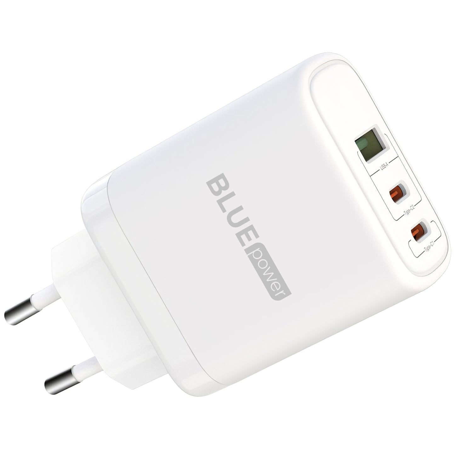 Caricatore di rete con cavo USB-C BLUE Power BPCE04, 65W, 3,25A, 1 x USB-A - 2 x USB-C, Bianco