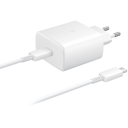 Samsung EP-TA845 + DW76767JWE Caricabatterie di rete con cavo USB-C, 45W, 4,05A, 1 x USB-C, bianco GP-PTU020SOFWQ