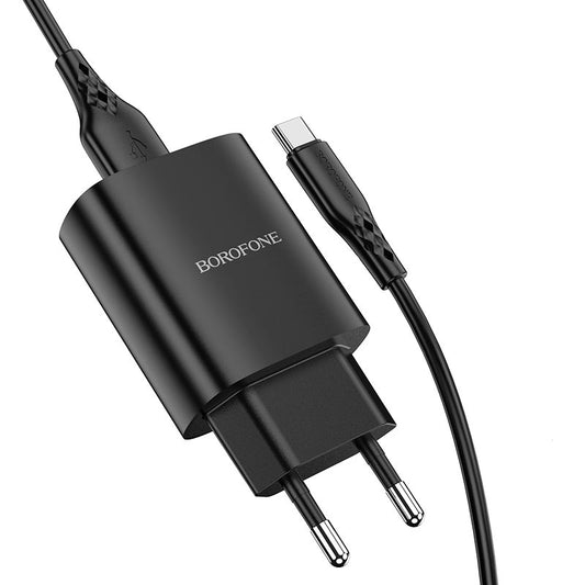 Caricatore di rete con cavo USB-C Borofone BN1, 10W, 2,1A, 1 x USB-A, nero