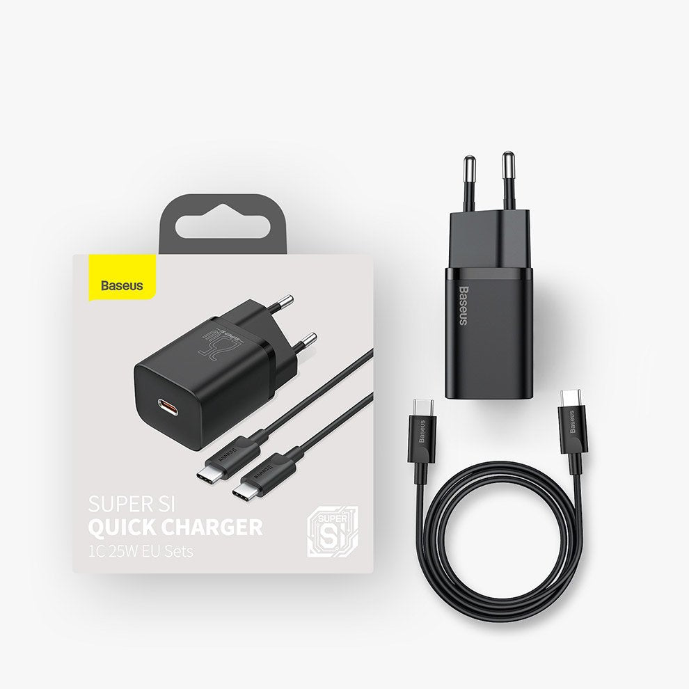 Caricabatterie di rete Baseus Super Si USB-C con cavo USB-C, 25W, 3A, 1 x USB-C, nero TZCCCSUP-L01 