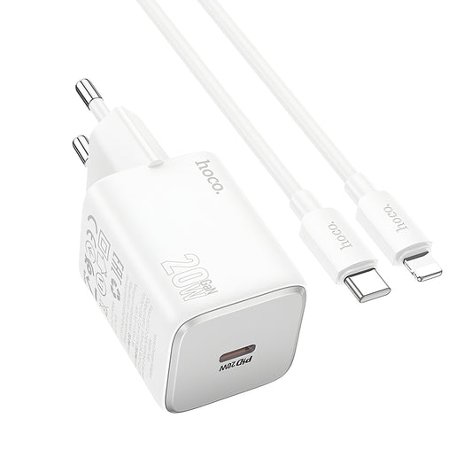 Caricabatterie da rete con cavo Lightning HOCO N40, 20W, 3A, 1 x USB-C, Bianco